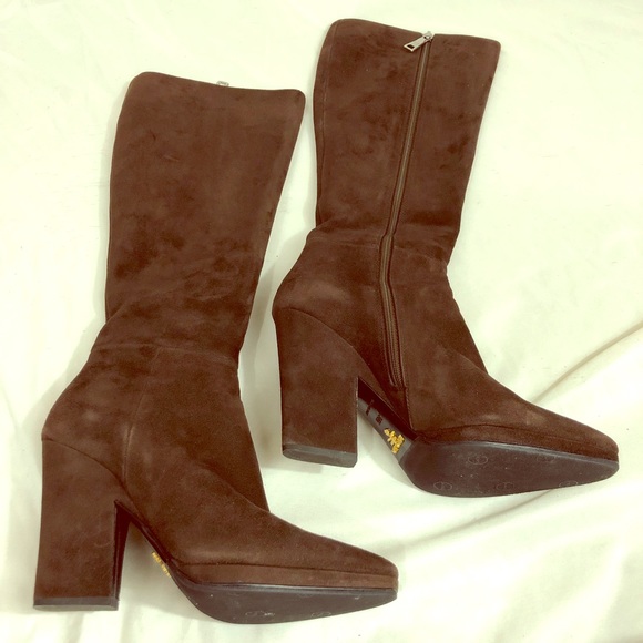 PRADA Brown suede boots size 36.5 - Picture 1 of 8